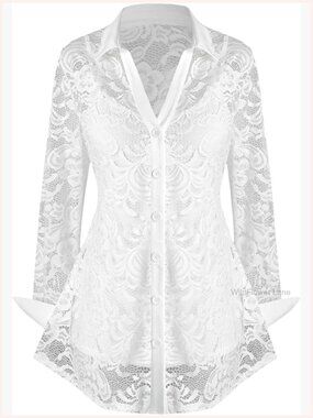 Plus Size Lace Button Front Long Sleeve Blouse & Cami Twinset 2-Piece Top Set